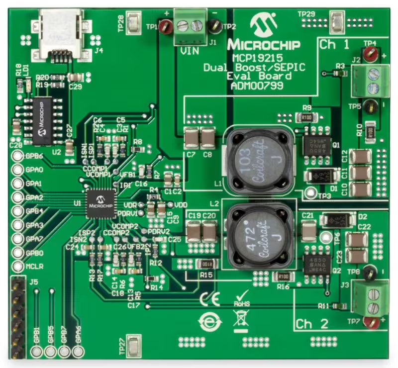 Microchip MCP19215 Dual Boost/SEPIC Evaluation Board