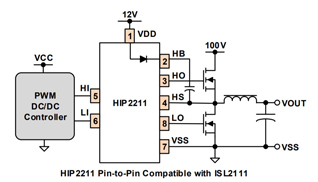 Renesas HIP2211 Driver Application Circuit Diagram